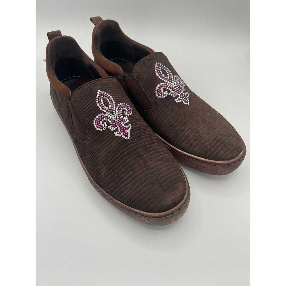 Belvedere Kane Brown Genuine Lizard Swarovski Crystal Fleur De Lis‎ Sneakers 9
